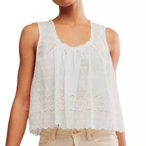Free People Ivory Marina Eyelet Tank Top, size M